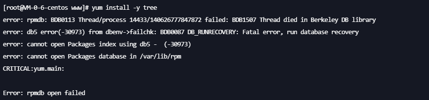 yum安装的时候报错:Error: rpmdb open failed怎么办?