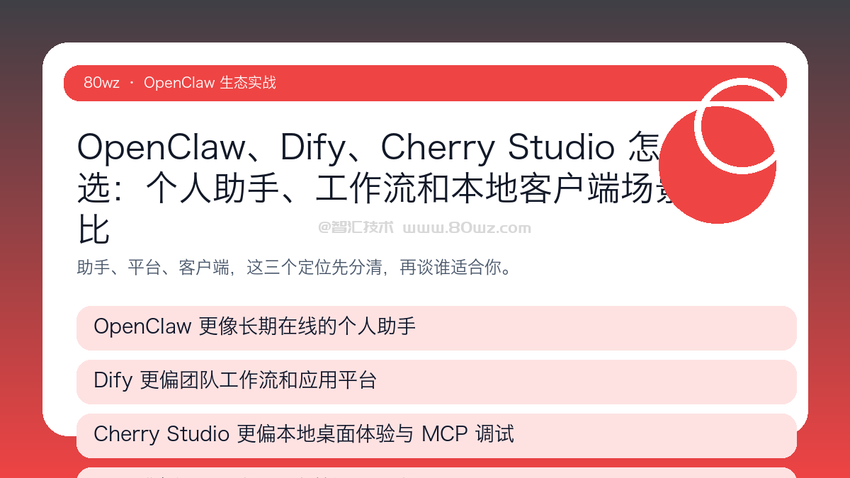 OpenClaw、Dify、Cherry Studio 怎么选:个人助手、工作流和本地客户端场景对比